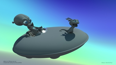Aliens on a flying saucer | fancyart3d